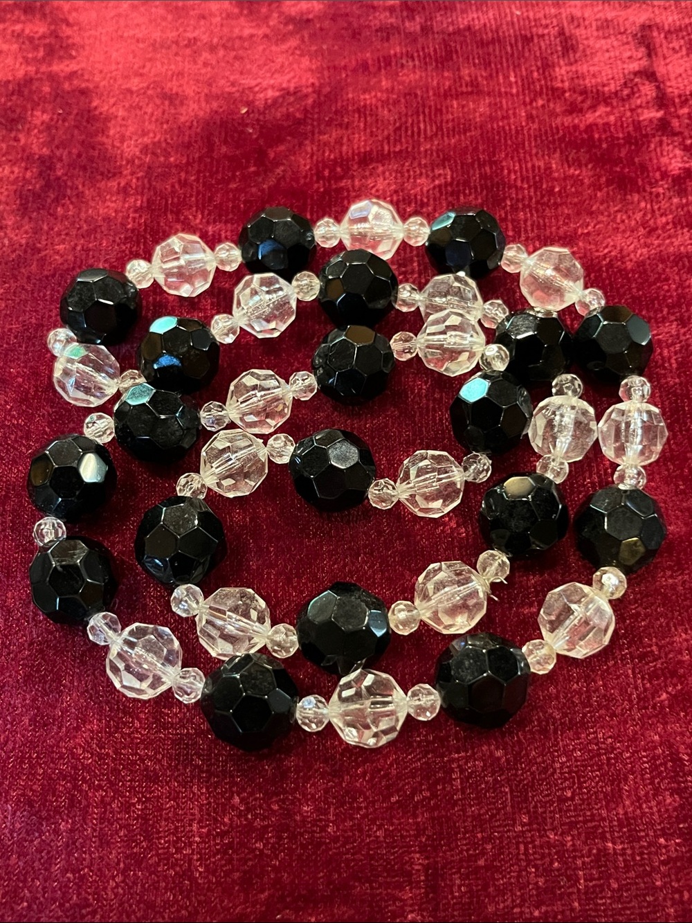 Vintage Black and Clear Faceted Bead Necklace